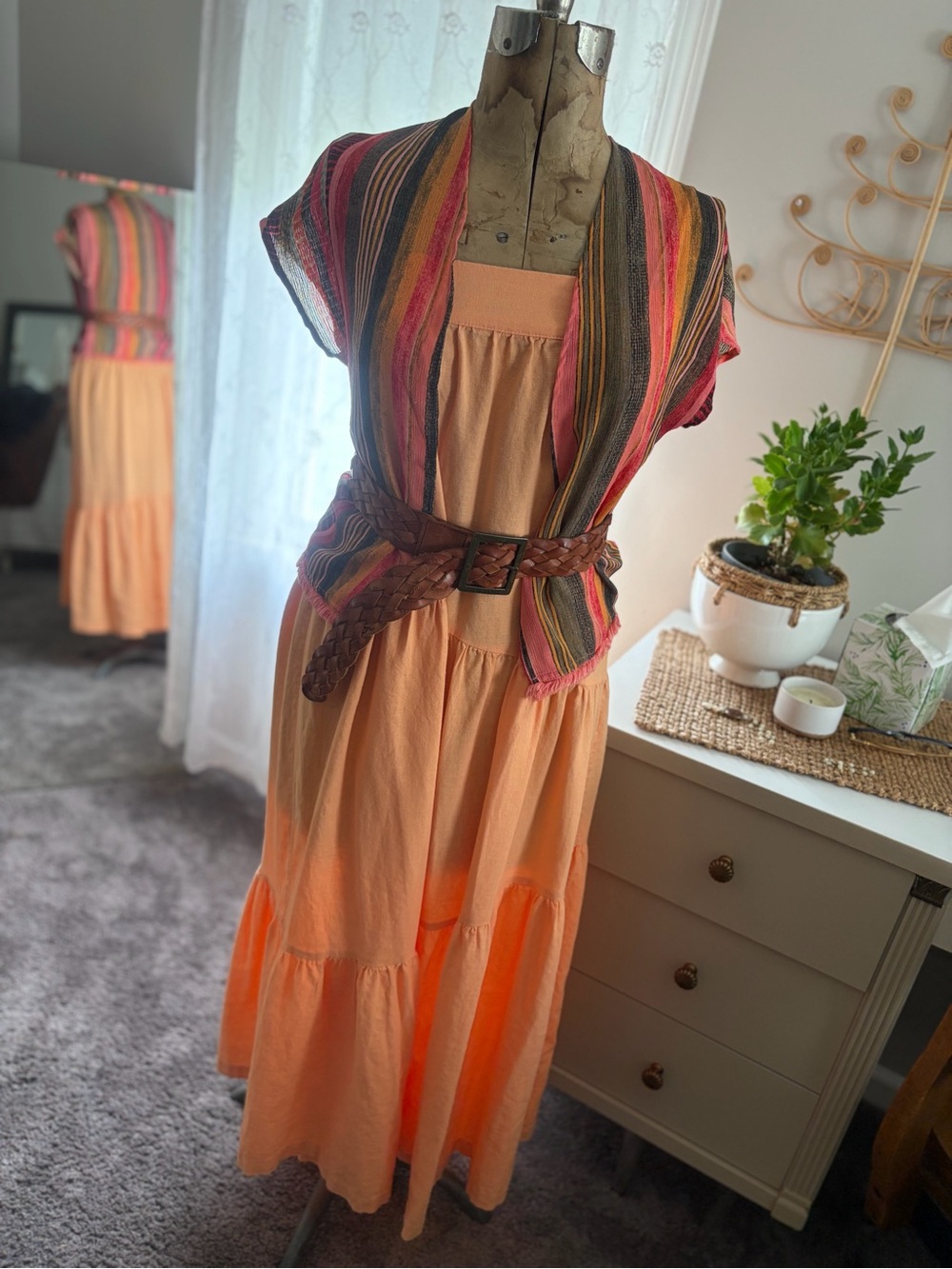 Asymmetrical Tiered Linen Blend Maxi Dress- Not Brown - Picture 4 of 16